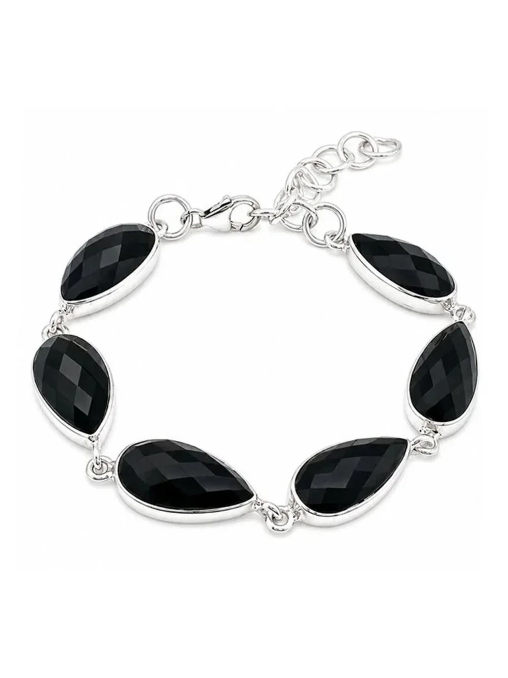 Genuine 56.50 Cts Black Onyx Bracelet .925 Sterling Silver